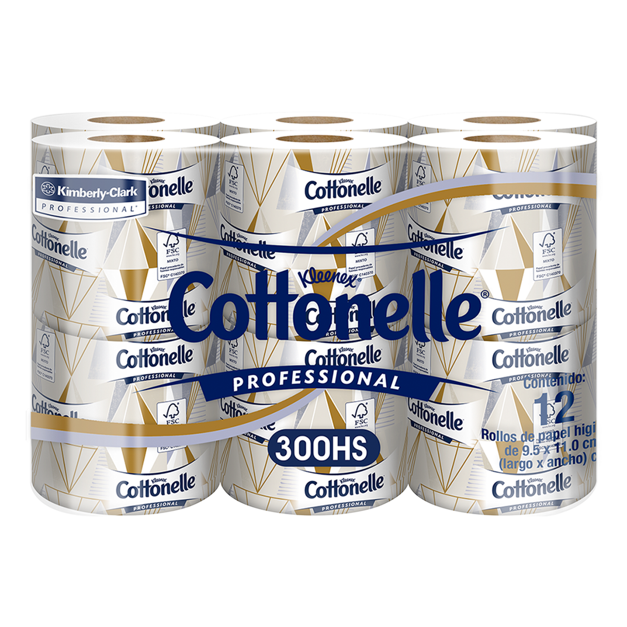 Higienico Tradicional Kleenex Cottonelle 300 hjs 12s Bander x 96