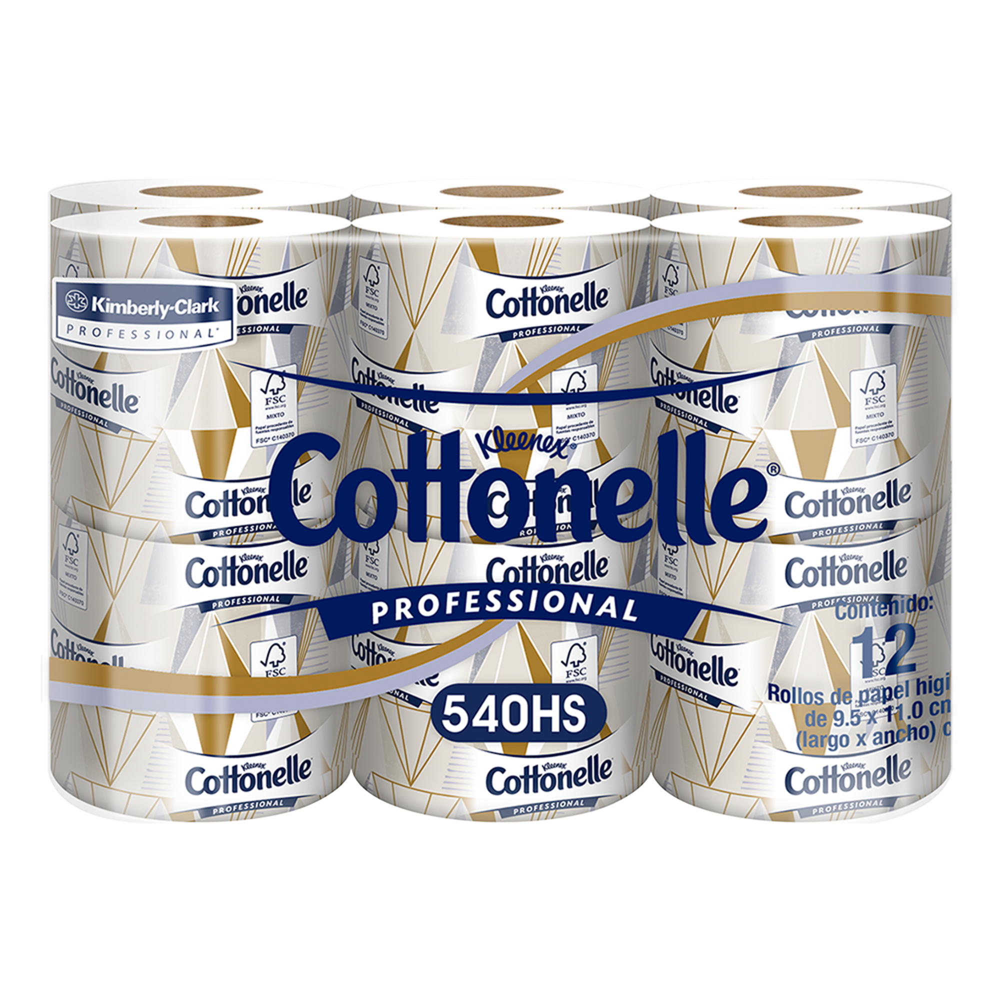 Papel higiénico trad. Cottonelle 6 paq. de 12 pzs. c/u, 540 hjs.