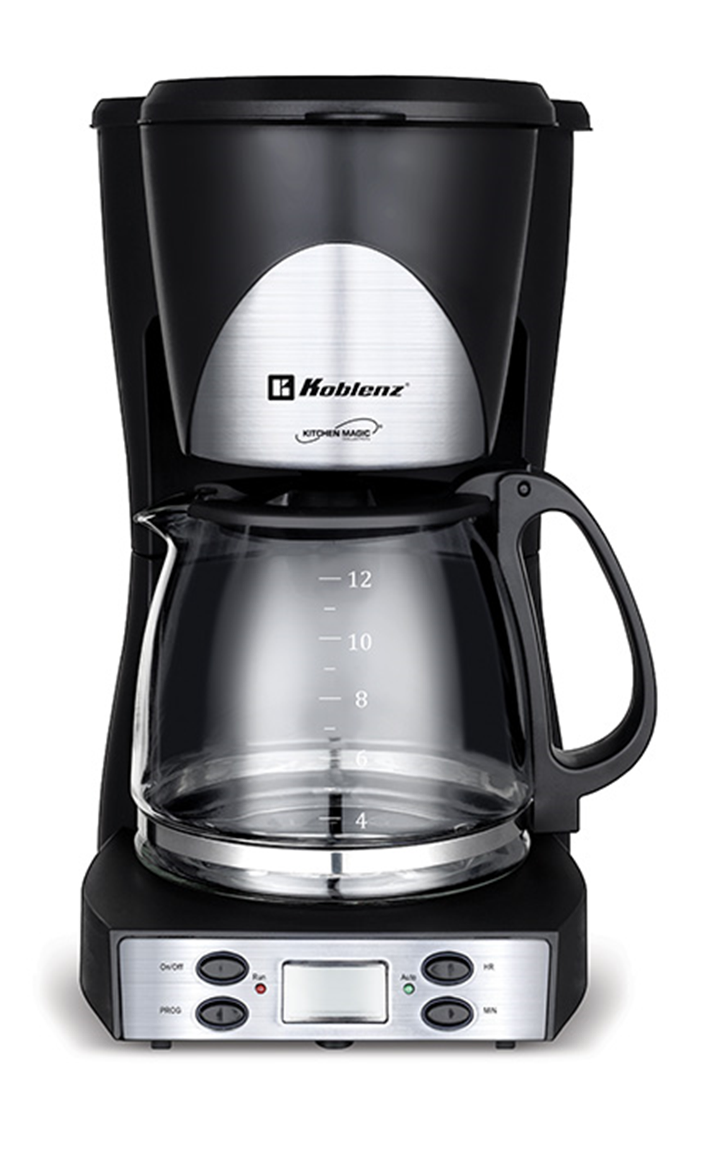 Cafetera Programable Koblenz® 12 Tazas, Filtro Lavable Negro