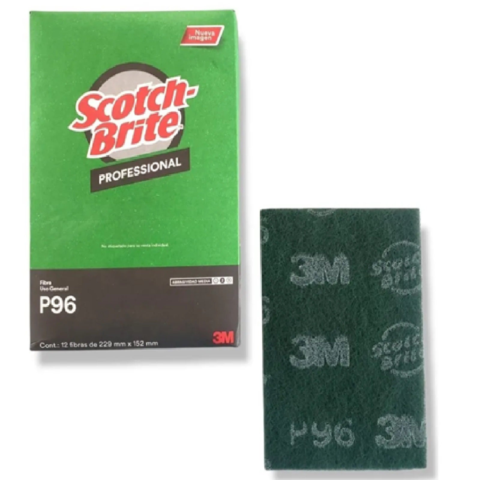 3M Fibra Scotch Brite Verde P96 22.9 x 15.2 cm Caja c/12 pzas.