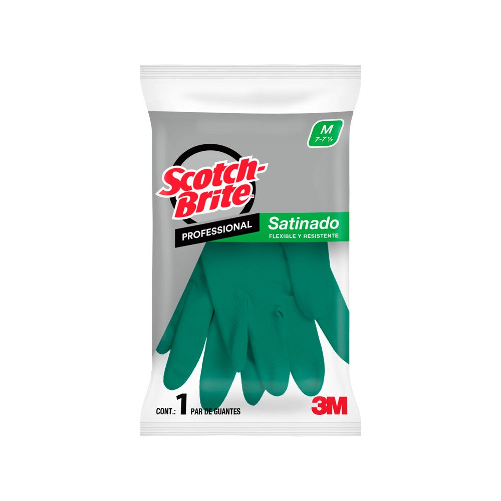 Guante de Limpieza Satinado 3M Scotch-Brite Profesional, Verde, Mediano 1 Par