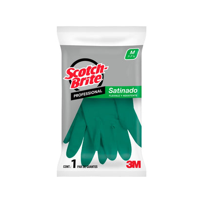 Guante de Limpieza Satinado 3M Scotch-Brite Profesional, Verde, Mediano 1 Par