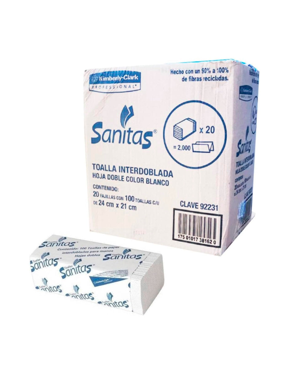 Toalla interdoblada Sanitas con 100 hjs,