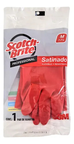 Guante de Limpieza Satinado 3M Scotch-Brite Profesional, Rojo, Mediano 1 Par