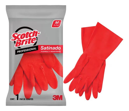 Guante de Limpieza Satinado 3M Scotch-Brite Profesional, Rojo, Mediano 1 Par