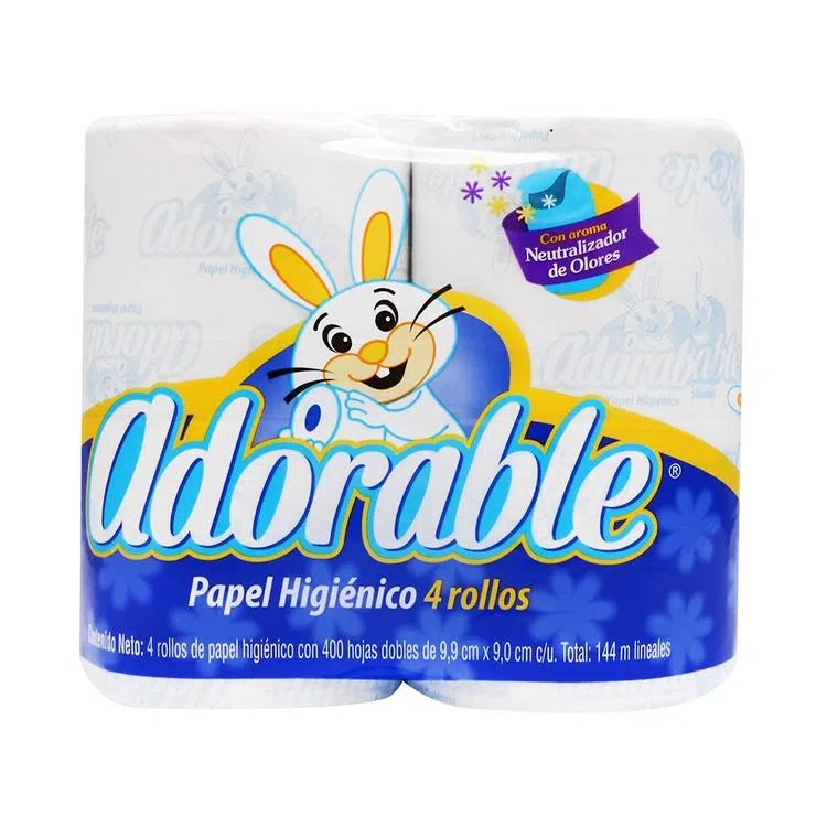 Papel Higiénico Tradicional Adorable Pack 4 Rollos, 400 H