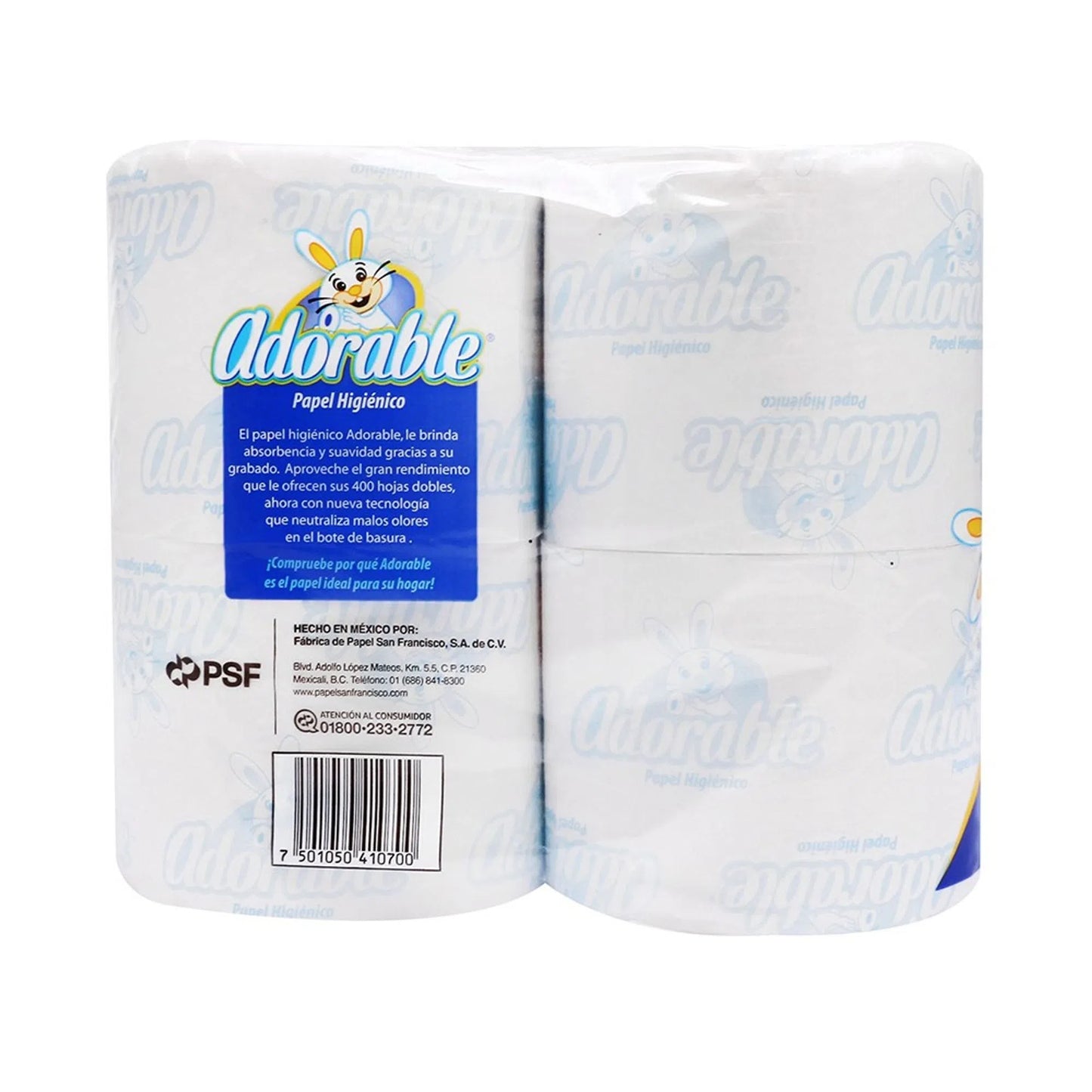 Papel Higiénico Tradicional Adorable Pack 4 Rollos, 400 H