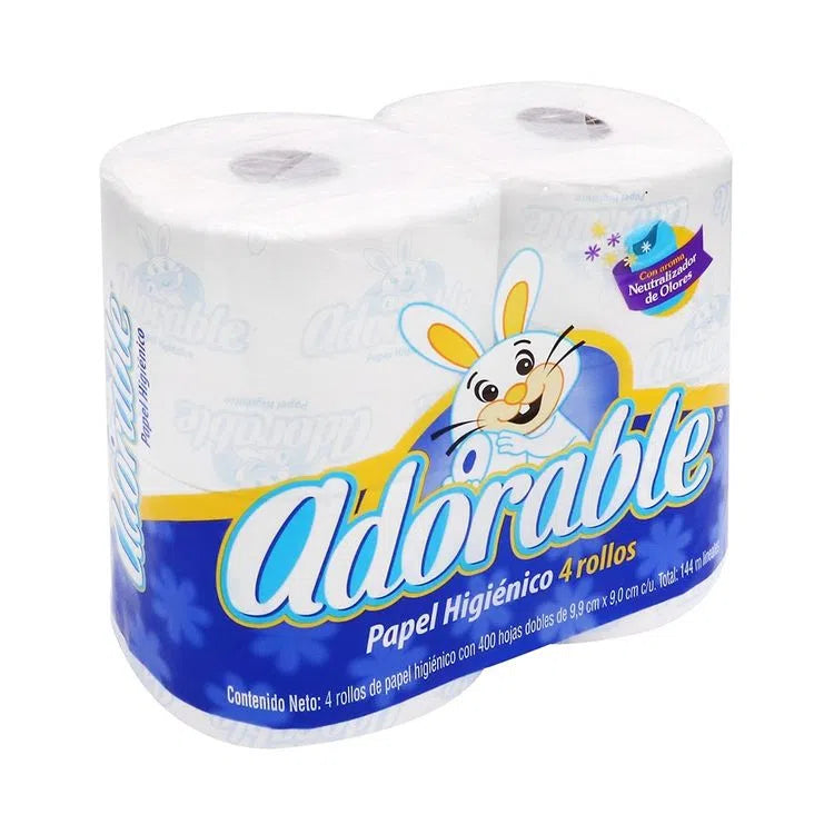 Papel Higiénico Tradicional Adorable Pack 4 Rollos, 400 H