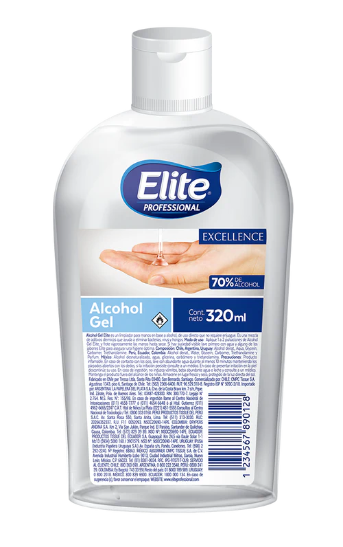 Sanitizante alcohol en gel Elite a granel 12 / 320 ml válvula Flip