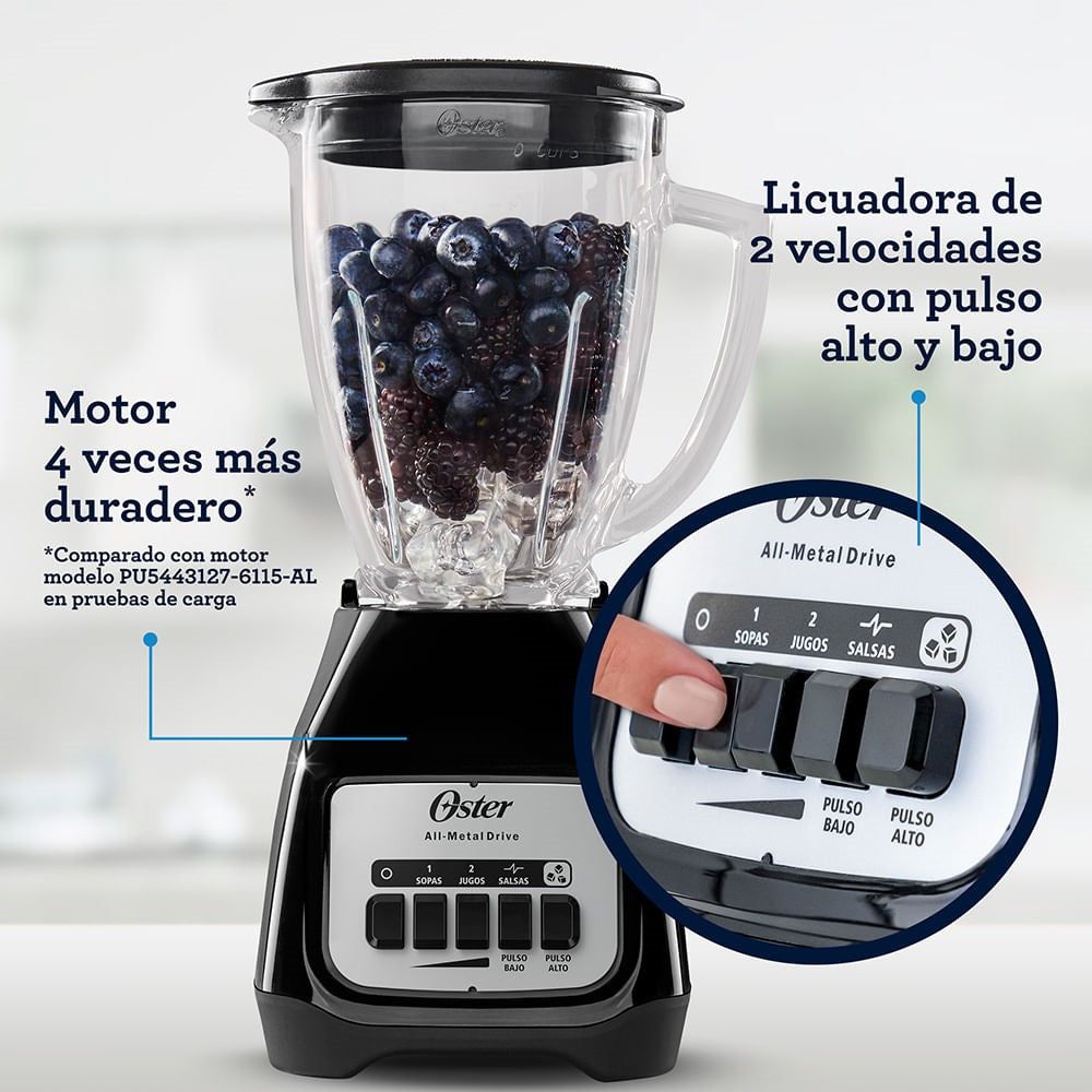 Licuadora 2 velocidades Oster 550W, vaso de vidrio