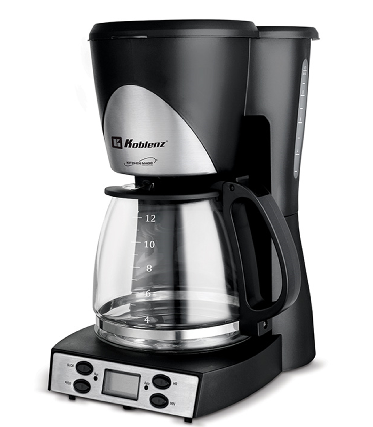 Cafetera Programable Koblenz® 12 Tazas, Filtro Lavable Negro