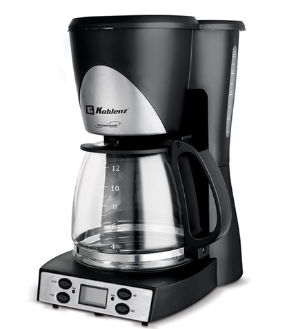 Cafetera Programable Koblenz® 12 Tazas, Filtro Lavable Negro
