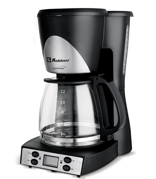 Cafetera Programable Koblenz® 12 Tazas, Filtro Lavable Negro