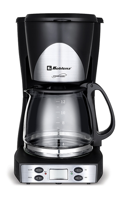 Cafetera Programable Koblenz® 12 Tazas, Filtro Lavable Negro
