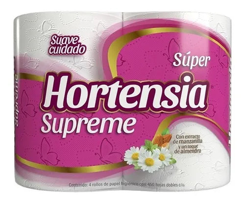 Papel Higiénico Hortensia® Supreme Super, 4 Rollos, 450hd